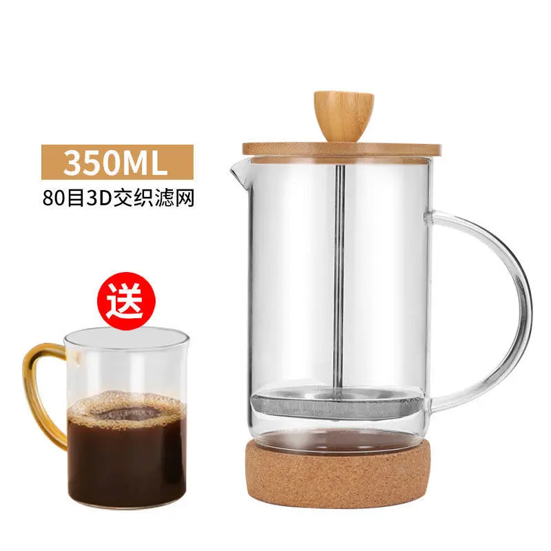 Hand filter press teapot glass tea maker, milk bubble press teapot coffee filter cup holder