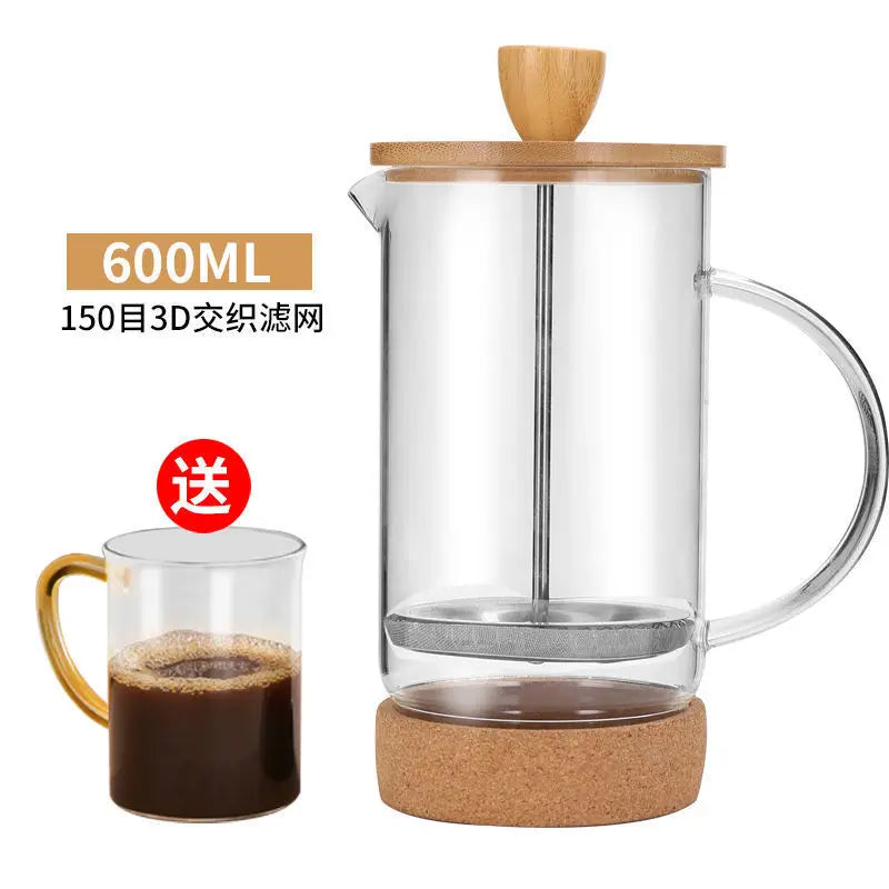 Hand filter press teapot glass tea maker, milk bubble press teapot coffee filter cup holder