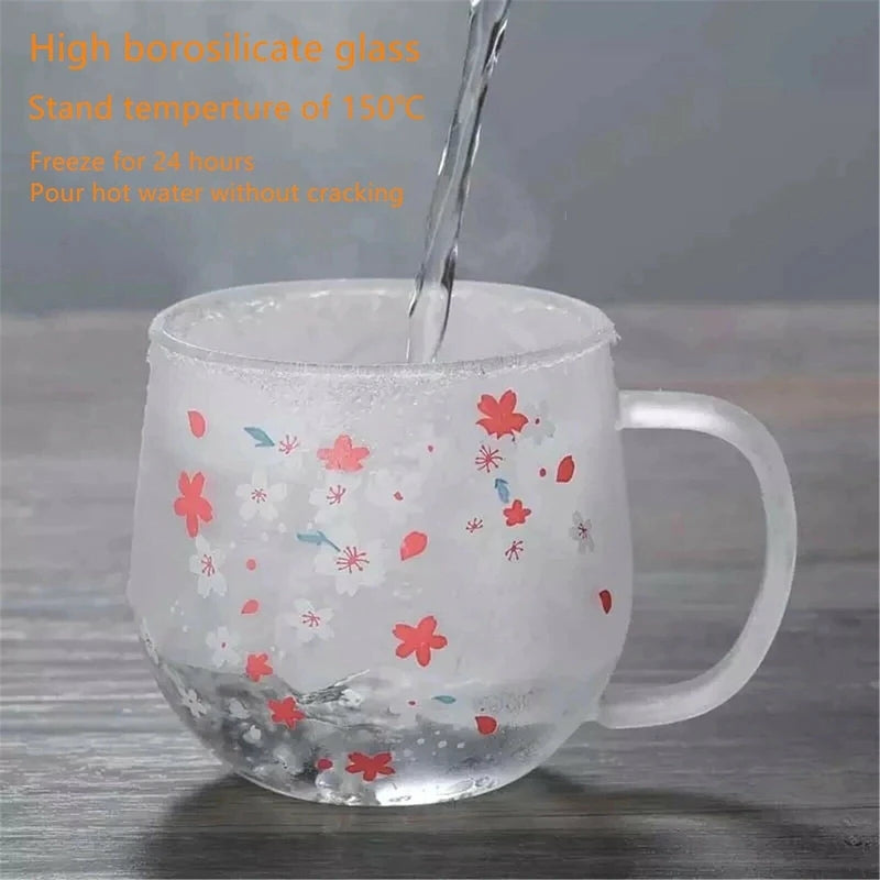 Mug Glass Mug with Tea Infuser Filter&Lid Cherry Blossoms Cup Set Blossoms Flower Teacup 300Ml Glasses Drinking-A50M