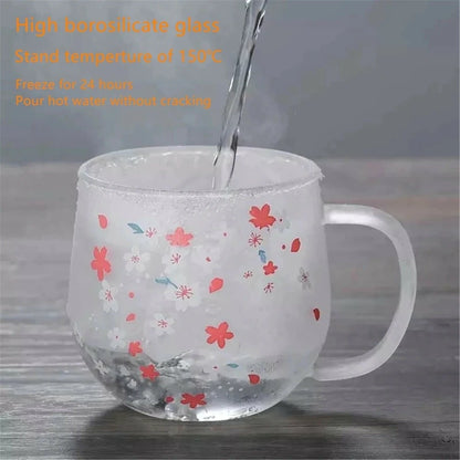 Mug Glass Mug with Tea Infuser Filter&Lid Cherry Blossoms Cup Set Blossoms Flower Teacup 300Ml Glasses Drinking-A50M