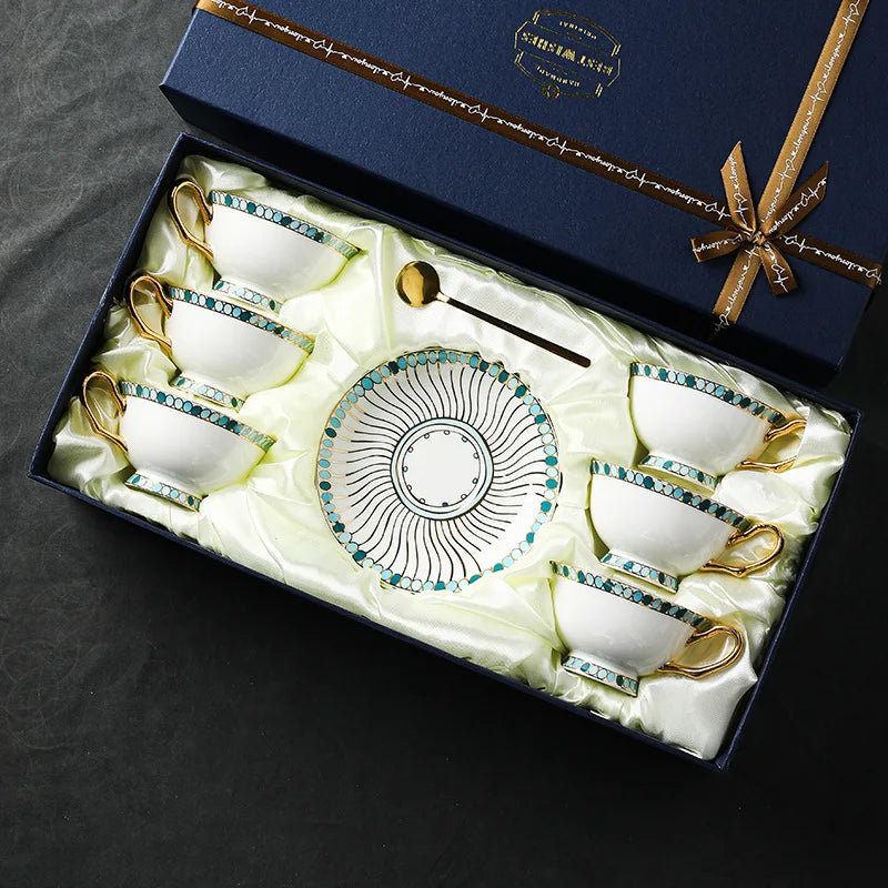 English Style Exquisite Coffee Cup Set, Bone China Cup and Dish, Home Gift, Afternoon Tea Cup, Gift Box