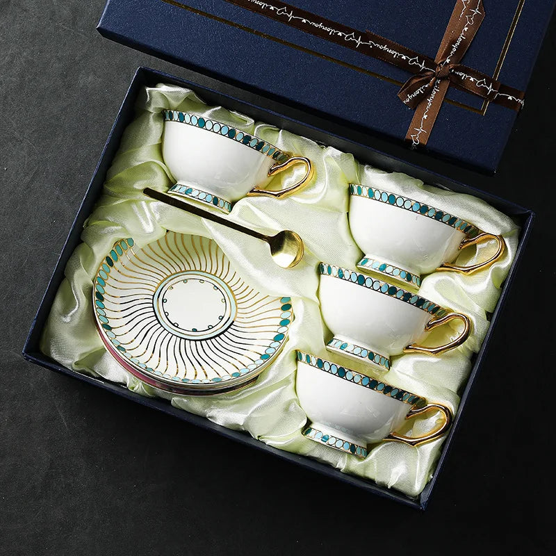 English Style Exquisite Coffee Cup Set, Bone China Cup and Dish, Home Gift, Afternoon Tea Cup, Gift Box