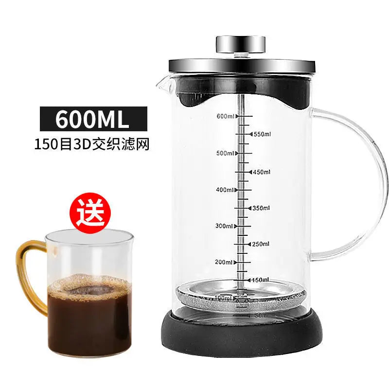 Hand filter press teapot glass tea maker, milk bubble press teapot coffee filter cup holder