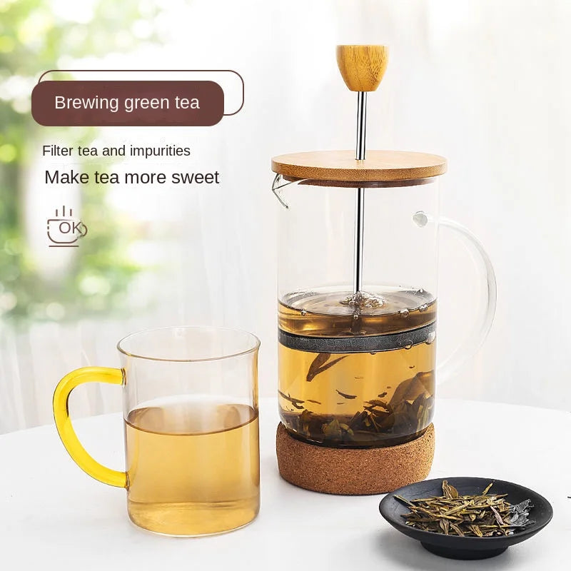 Hand filter press teapot glass tea maker, milk bubble press teapot coffee filter cup holder