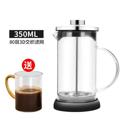 Hand filter press teapot glass tea maker, milk bubble press teapot coffee filter cup holder