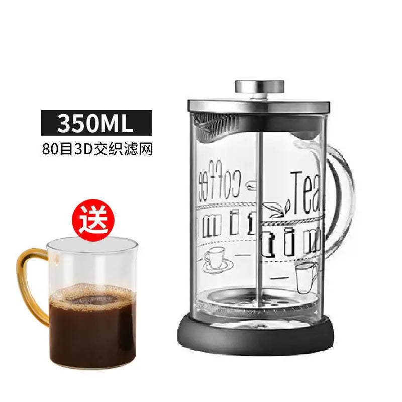 Hand filter press teapot glass tea maker, milk bubble press teapot coffee filter cup holder