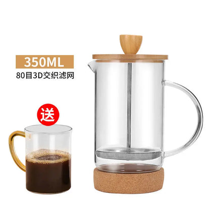 Hand filter press teapot glass tea maker, milk bubble press teapot coffee filter cup holder