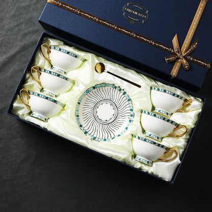 English Style Exquisite Coffee Cup Set, Bone China Cup and Dish, Home Gift, Afternoon Tea Cup, Gift Box