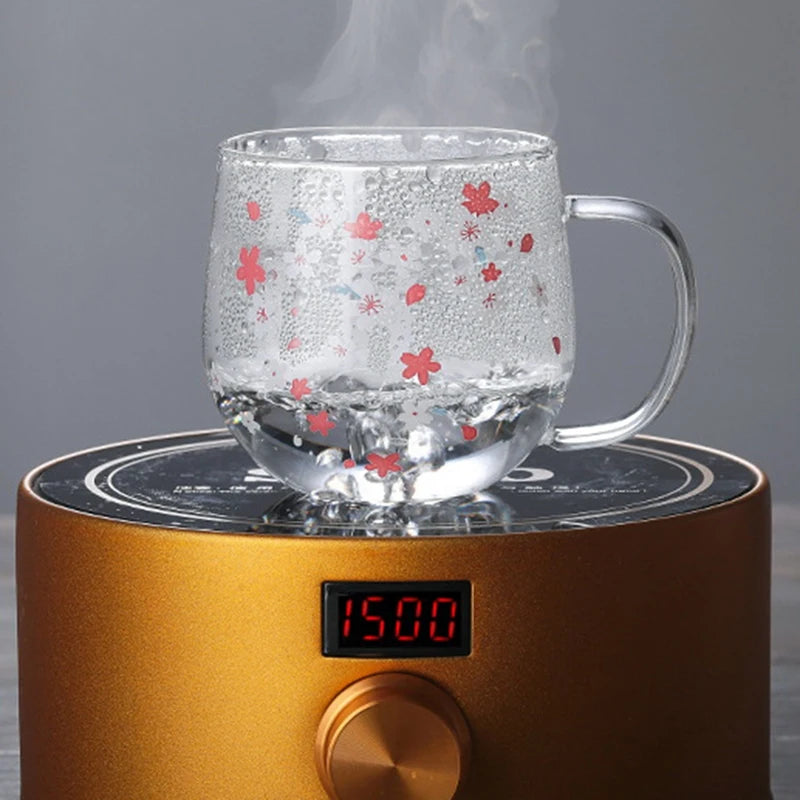 Mug Glass Mug with Tea Infuser Filter&Lid Cherry Blossoms Cup Set Blossoms Flower Teacup 300Ml Glasses Drinking-A50M