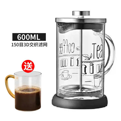 Hand filter press teapot glass tea maker, milk bubble press teapot coffee filter cup holder