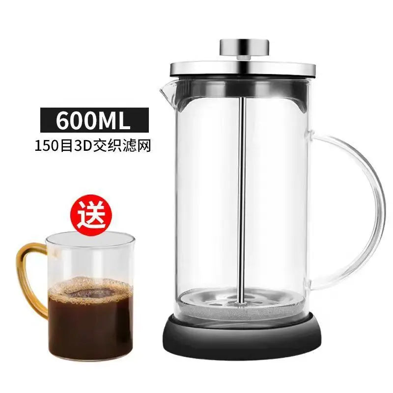 Hand filter press teapot glass tea maker, milk bubble press teapot coffee filter cup holder