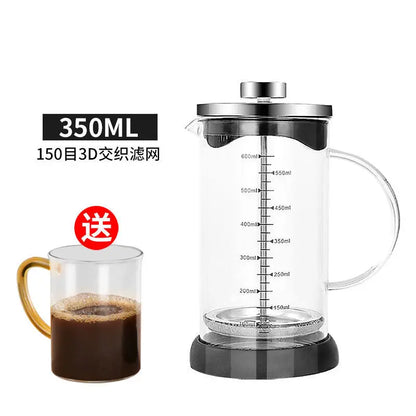Hand filter press teapot glass tea maker, milk bubble press teapot coffee filter cup holder