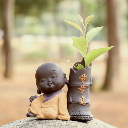 Ceramic Tea Pet Vase Ornaments Small Buddha Statue Monk Figurine Desktop Flower Pot Hydroponic Plant Decoration Tea Accessories