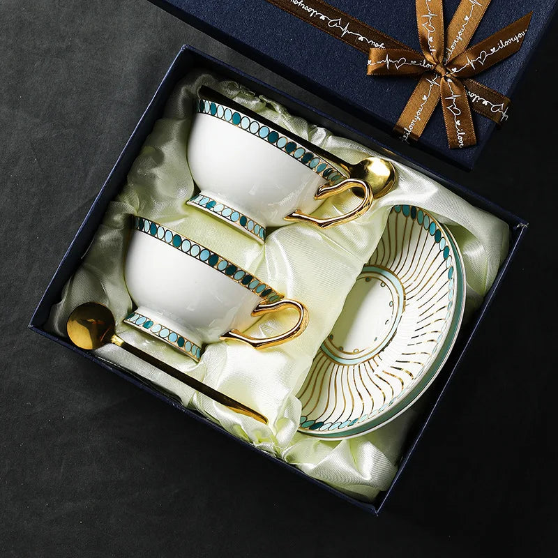 English Style Exquisite Coffee Cup Set, Bone China Cup and Dish, Home Gift, Afternoon Tea Cup, Gift Box